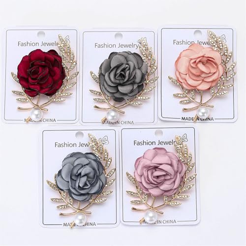 Image of Rose Brooch for Women,Dainty Satin Fabric Flower Lapel Pins Vintage Elegant Pearl Brooches Handmade Crystal Pearl Pins Silk Camellia Safety Collar Pin Dress Suit Accessories Wedding Bridal Bouquet Jewelry (Blue)