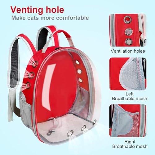 Image of The Pets Company Transparent Capsule Breathable Airline-Approved, Ventilate Carrier Backpack for Travel, Hiking and Outdoor for Cats & Kittens - Red