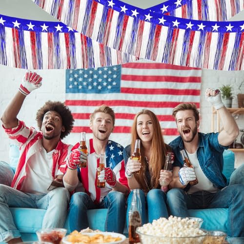 Image of 4th of July Decorations 2Pack 40Ft Red White and Blue Fringe Backdrop Banner for Parade Floats Decor Independent Day Memorial Day Veterans Day Patriotic Party Indoor Outdoor Hanging Decorations