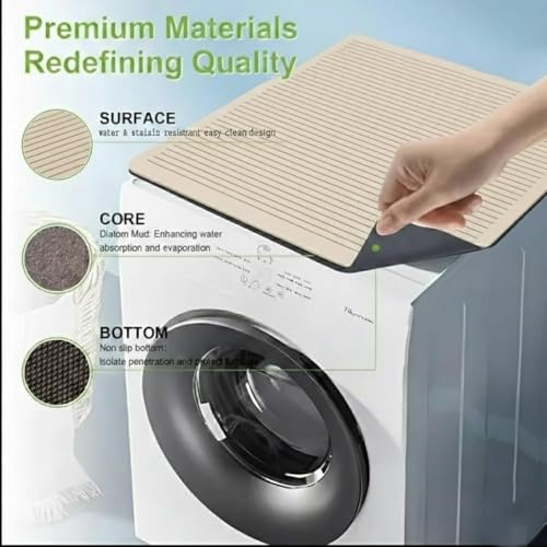 Image of Homecloud Non-Slip Washing Machine Mat - Durable Waterproof Protective Cover for Washer & Dryer, Dust-Resistant Mat Ideal for Laundry Room & Kitchen Appliances | 60x60cm (Beige Lining)
