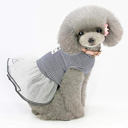 N/A Lindo vestido de verão com listras para cães e cães, saia de casamento de malha (preto P)