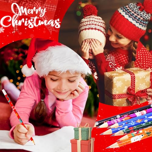 48 lápices de Navidad con borrador, pack de madera miniatura 5