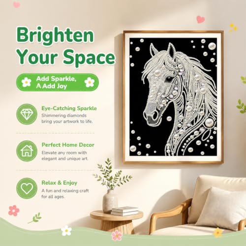 Image of HASTHIP 5D Diamond Art Kit Special Shape Pearl Painting Horse 12x16 Inch