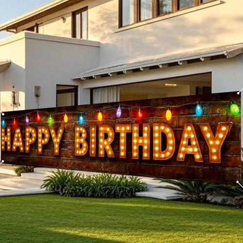 Image of Nuxovilar Birthday Yard Banner Brick Wall Lights 78.7x17.7 Polyester