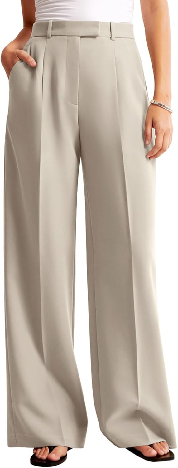 NIMIN Women Wide Leg Pants High Waisted Dressy Work Office Trousers Business Casual Palazzo Pants 2026 Fashion Outfits with Pockets Apricot XX-Large - Image 2