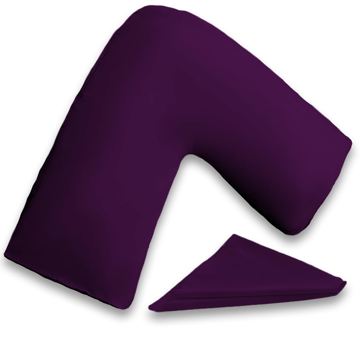 I&S Home Plum V Shaped Pillow With Pillowcase - Comfortable Pregnancy, Maternity And Orthopaedic Support V Pillow, Extra Filled Hollowfibre Soft Support For Neck, Back & Shoulder - Microfiber (Plum)