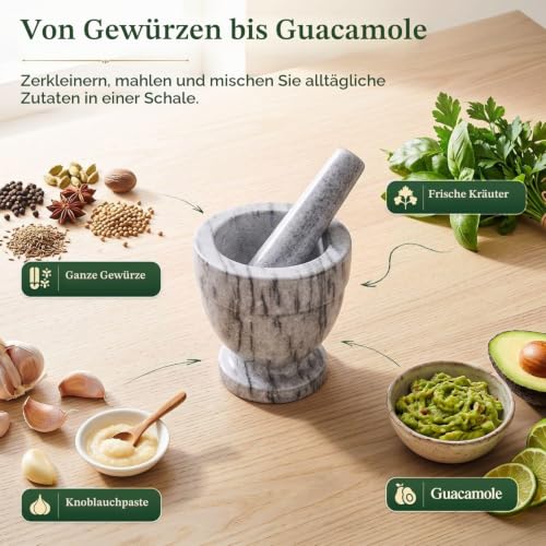 Flexzion Mörser mit Stößel aus Marmor weiß - 10cm Durchmesser, Mörser und Stößel Sets… – Ansicht 6