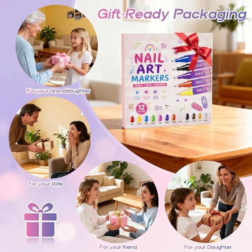 Image of dabria Nail Art Pens for Painting Nails 12 Colors Nail Art Markers Set with 0.5 mm Fine Tip Nail Doodle Pens for Girls Kids Women (Upgraded)