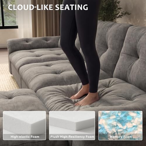 Image of Oversized Modular Sectional Sofa with Storage, Modern Deep Seat Cloud Couch for Living Room, L-Shaped Large Sectional Couch, Only Ottoman, Gray