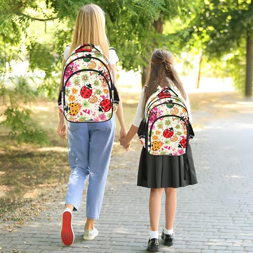 Joisal Back to School Bags Kawaii Colorful Ladybugs Floral Beige Girls' Backpack for Kids Student Travel Book Bag Teens Middle School Funny Backpacks Boys Medium2