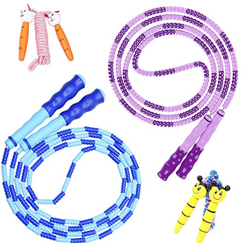 Binjor 4pcs Cuerda Saltar Fitness Cuentas Suaves Cuerda De Salto Deporte Comba De Saltar Sin Enredos Ajustable con Mango Antideslizante 118inch para NiñOs Y NiñAs Entrenamiento Aire Libre Interior Cover