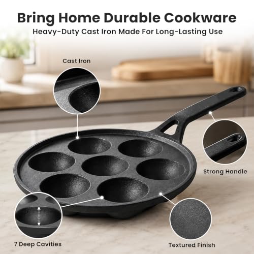 Image of HomeEssentials Cast Iron Appam Pan, Appe, Paniyaram Maker (7 Pits Appam Pan)