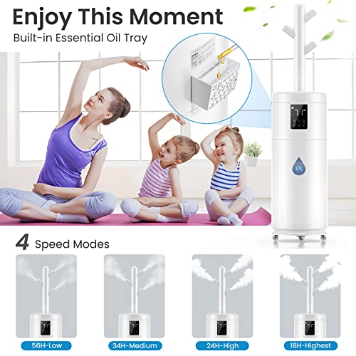 17L/4.5Gal Humidifiers For Large Room 2000 Sq Ft, Cool Mist Humidifiers For Bedroom With Extension Tube And Wheels, 360°Nozzle, 4 Speed Humidifiers For Home School Office Commercial Greenhouse Plants #TOP3