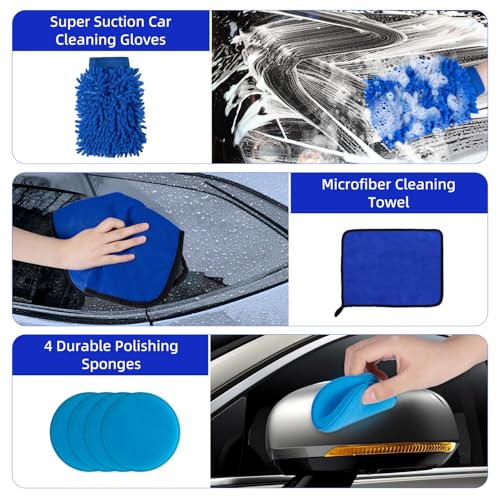 Carehabi Kit Nettoyage Voiture, 22 Pièces Kit de Nettoyage pour Voiture pour l'intérieur et l'extérieur, Brosse de Nettoyage, l'éponge pour l'air Conditionné les Pneus les Vitres le Polissage – Image 6
