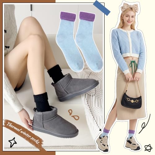 Image of EBMORE 5 Pairs Women Merino Wool Boot Socks Warm Thermal Winter Thick Hiking Cozy Cabin Crew Comfy Socks for Ladies