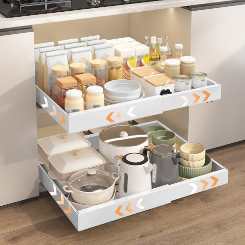 OUUTMEE 2 Packs Expandable Pull Out Cabinet Organizers Adhesive for Kitchen