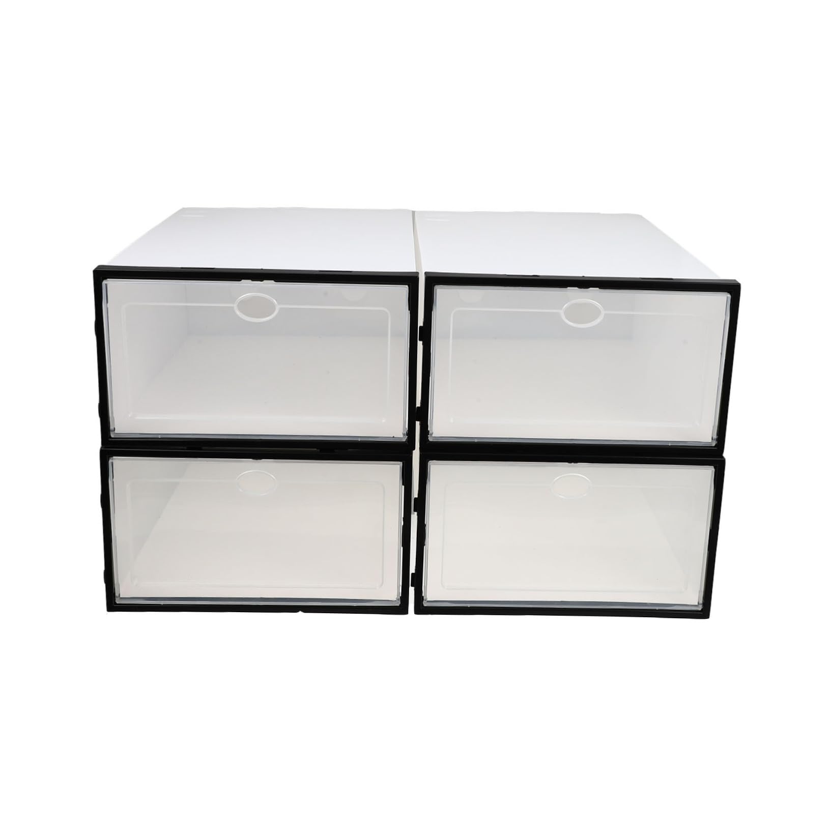 VALICLUD Cajas de Almacenamiento Transparentes Paquete de 4 Unidades Apilables Diseño de Apertura Conveniente para Zapatos de Plástico Blanco Hogar