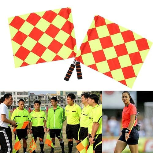 2Pcs Sports Match Football Sideline Flag, Metal Handle Referee Flag, Red and Yellow, 45cm x 38cm