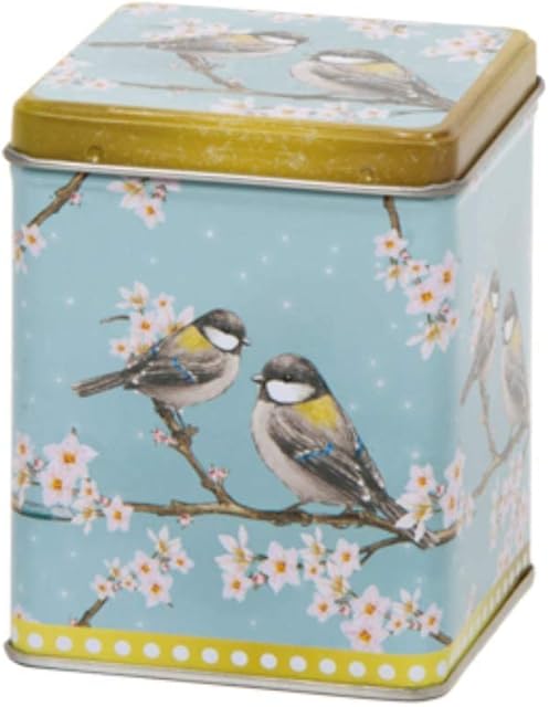 Oriental Garden - Retro/Vintage Style Square Hinged Lid 100g Tea Caddy/Kitchen Storage Tin - 9.5cm