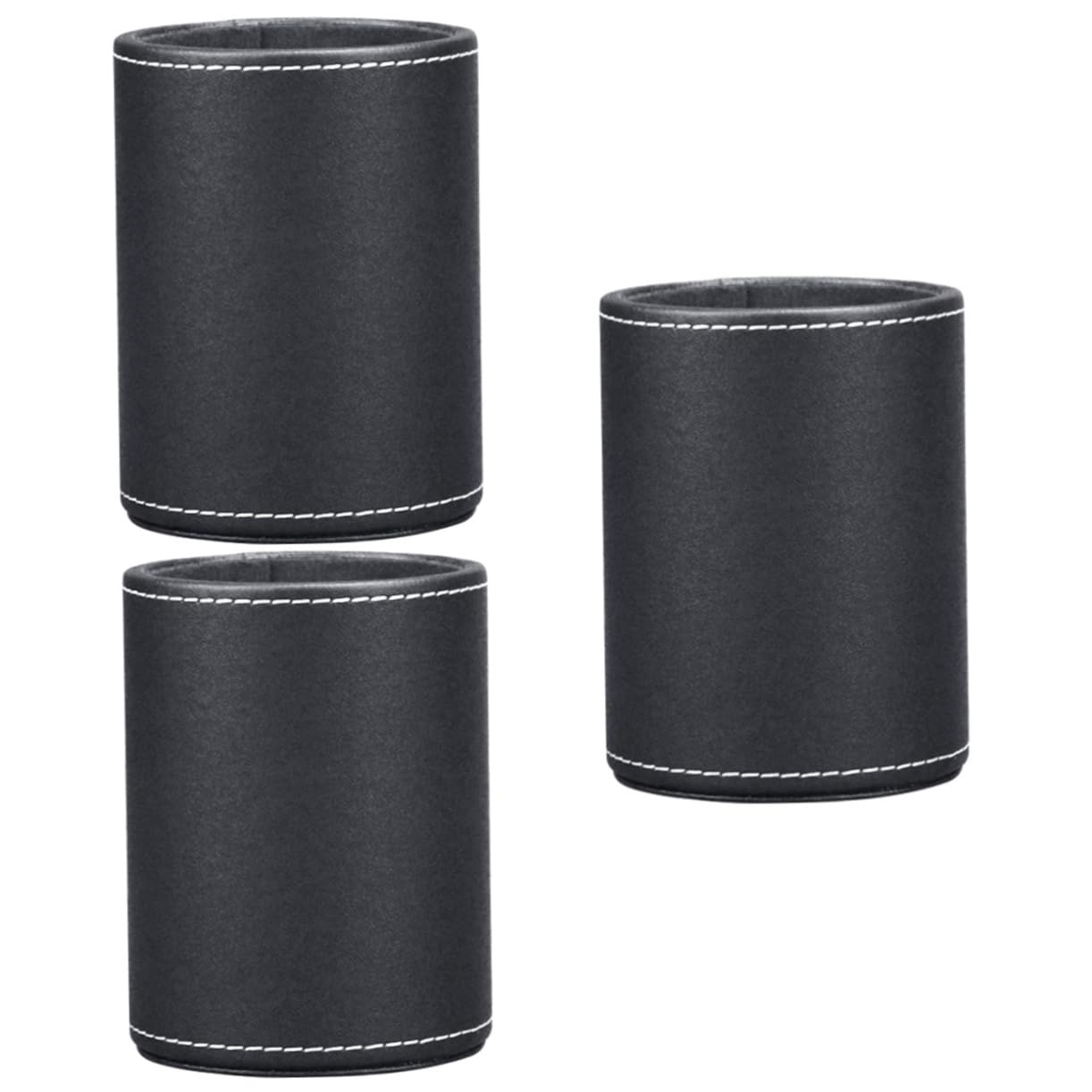 Support pour pinceaux de maquillage et porte stylo cuir noir cylindrique avec étui lunettes