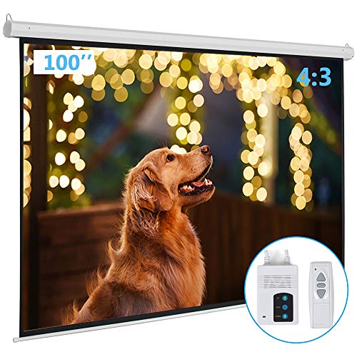 Kshioe Motorized Projector Screen with Remote Control No Wrinkles Without Dents HD Screen for Home Theater Office Classroom TV Usage (100in 4:3)