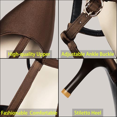 Women's Leather Slingback T-Strap High Stiletto Heel Pumps Sexy Comfortable Closed Pointed Toe Adjustable Ankle Buckle Breathable High Heel Business Dress Shoes for Office Party3