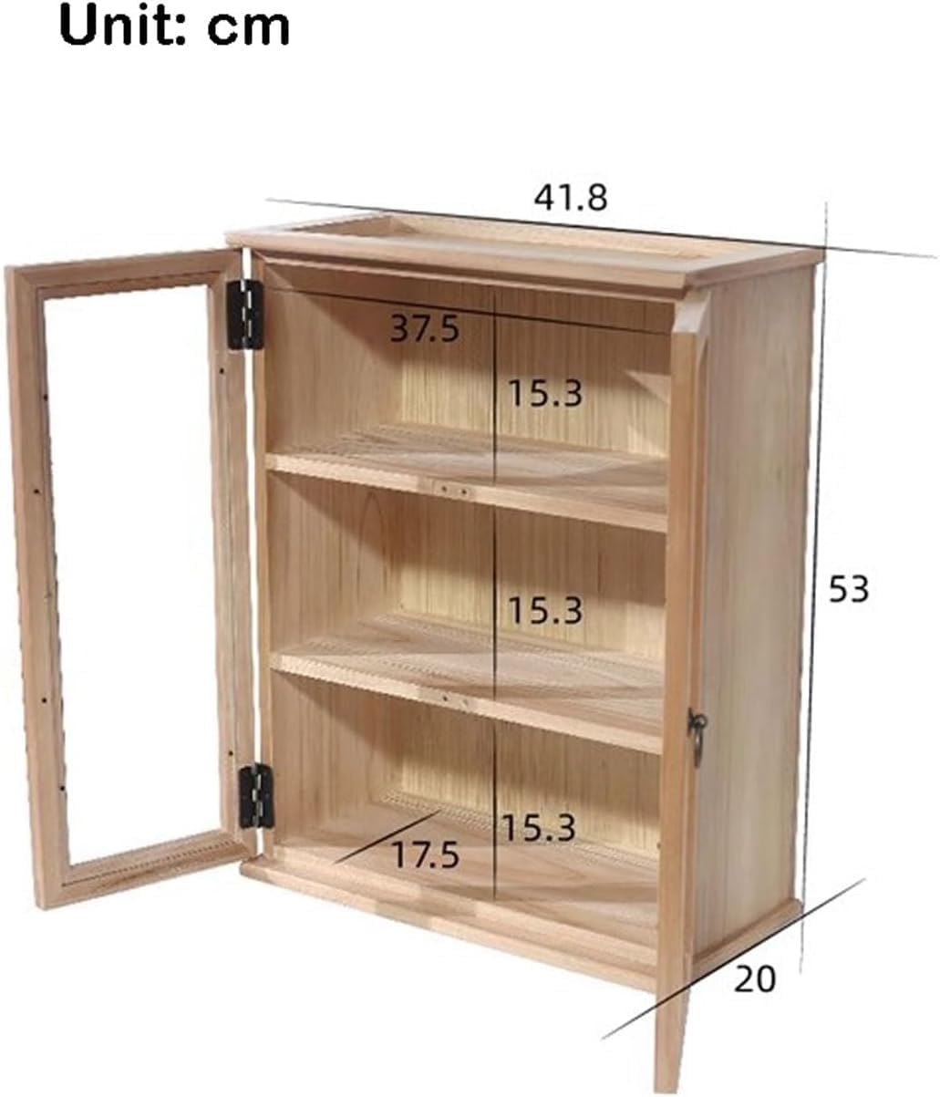 3 Tiers Countertop Storage Cabinet, Solid Wood Display Teacup Holder Mug Box Bookcase Small Kitchen Pantry