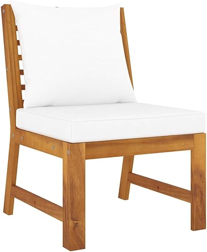 vidaXL Sofá modular central hecho de madera de acacia maciza con cojín color crema, duradero y resistente a la intemperie, ajustable para