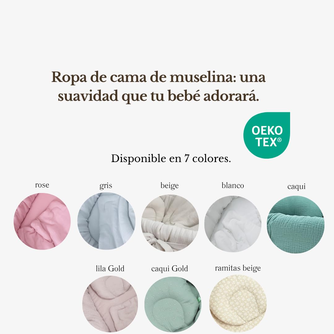 Wiklinopol Amelia moisés de mimbre con estructura y colchón – Cesta para bebé en color natural – Juego de ropa de cama de muselina beige – Cesta de mimbre portátil, ideal para recién nacidos
