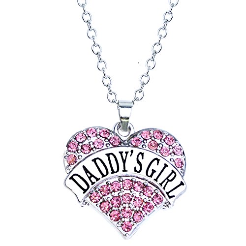 O.RIYA Daddy's Girl Crystal Heart Pandent Necklaces (Pink)