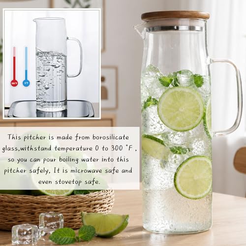 Image of Glass Water Kettle Water Teapot Glasses Container 1500ml Glass Water Pitcher With Bamboo Lids