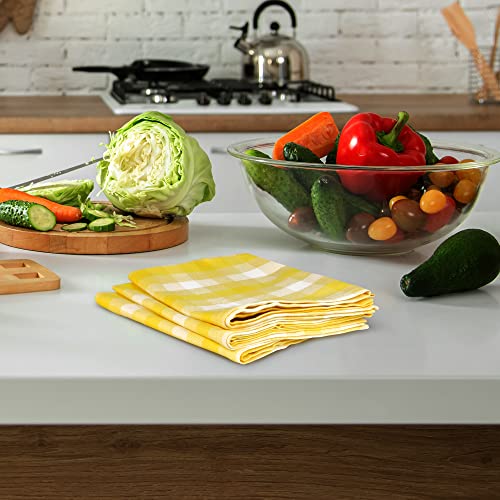 [20X20] Cloth Napkins Set Of 12 Cotton, Dinner Napkins Cloth Washable, Buffalo Plaid Checks Premium Over Sized Yellow/White Cloth Napkins With Mitered Corners, Ultra Soft, Durable Hotel Quality #TOP4