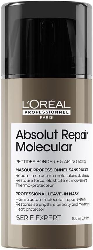 L’Oréal Professionnel Absolut Repair Molecular Leave-In Hair Mask, For Extremely Damaged Hair, Molecular Peptides Bond Repair, Restore Strength & Elasticity, Hair Treatment