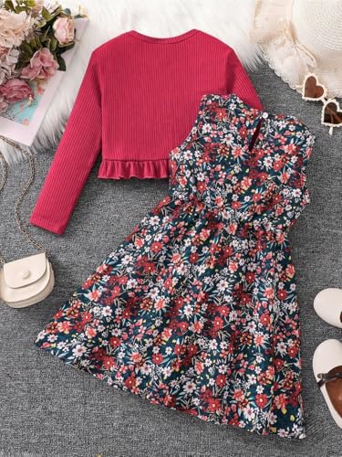 Image of Niren Enterprise Girl's Cotton Jacket Pair Floral Printed Sleeveless Dress