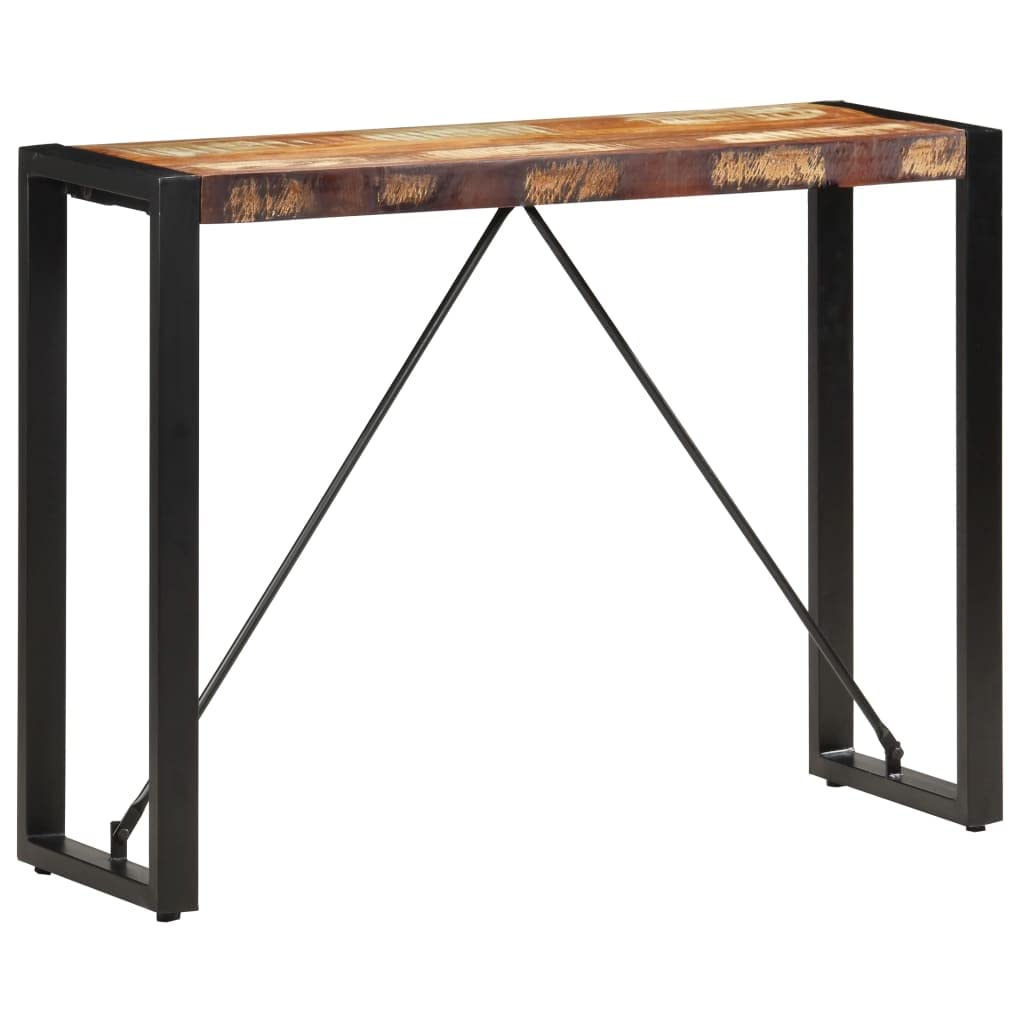 Tavolo consolle in legno massiccio anticato con gambe in acciaio, 110 x 35 x 76 cm, tavolino e tavolino per soggiorno, corridoio, camera da letto, con spazio e ripiano