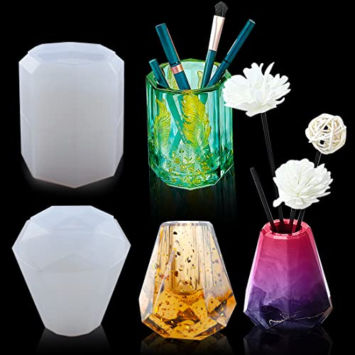 Voyyphixa Moule Boite Resine Moulle Silicone Resine Epoxy Vase Moules Pot de Fleur Moule Resine Epoxy Tasse Kit Complet Moule Rangement Stylo Brosse À Dents Accessoires de Salle Bain (moule resine A) Cover