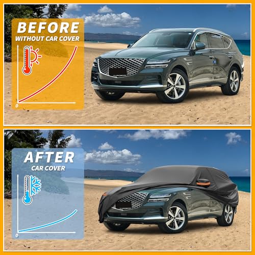 Image of Car Cover Waterproof All Weather Sun Rain Protection Full Exterior Cover for Genesis GV80 190T-PU Black with Left Side Zippers