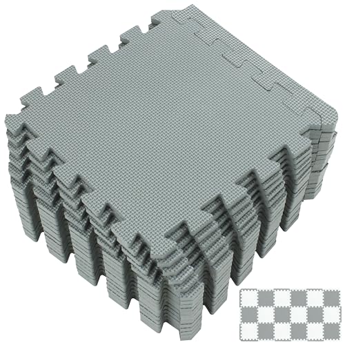 Image of Yostrong® 18 Tiles Interlocking Puzzle Foam Baby Play Mat with Straight Edges for Playing - EVA Babies Crawling Mat | Rubber Floor Work Out Mats for Home Gym. Gray. YOC-Lb18S18