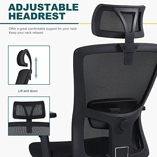 Ralex-Chair Office Chair Ergonomic Desk Chair Comfort Adjustable Height With Wheels，Lumbar Support Mesh Swivel Computer Home Office Study Task Chair 5008 Black #TOP2