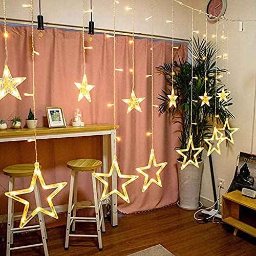 Image of 12 Star 138 Led 8.2 feet Curtains String Lights Window Curtain Lights Sourced (3 Meter, Warm White) (String Light) AC (Star Light)
