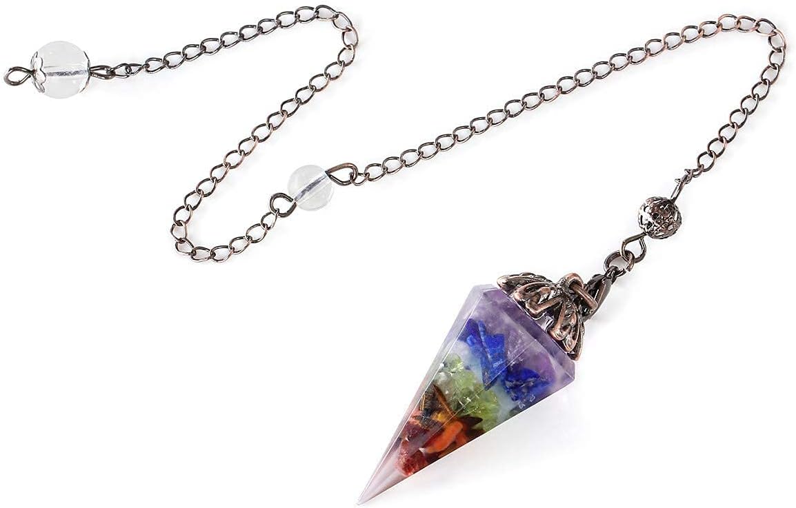 PESOENTH 7 Chakra Crystal Pendulum Dowsing Divination Scrying,Solid Resin Gemstone Hexagonal Pointed Healing Stone Pendant Pendulum