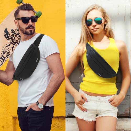Image of SINNO Large Crossbody Fanny Pack for Women Men Belt Bag With 4-Zipper Pockets for Travel Running Hiking Workout Dog Walking Outdoors Sport Fishing Waist Pack Bag Carrying All Phones, Black, Large,
