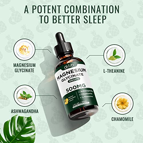 Magnesium Glycinate 500Mg - Liquid Magnesium Drops, Ashwagandha, L - Theanine, Chamomile - Calm & Stress Relief, Relaxation, Restful Sleep, Muscle Heart Health, Vegan - 2 Fl Oz (30 Days) #TOP2