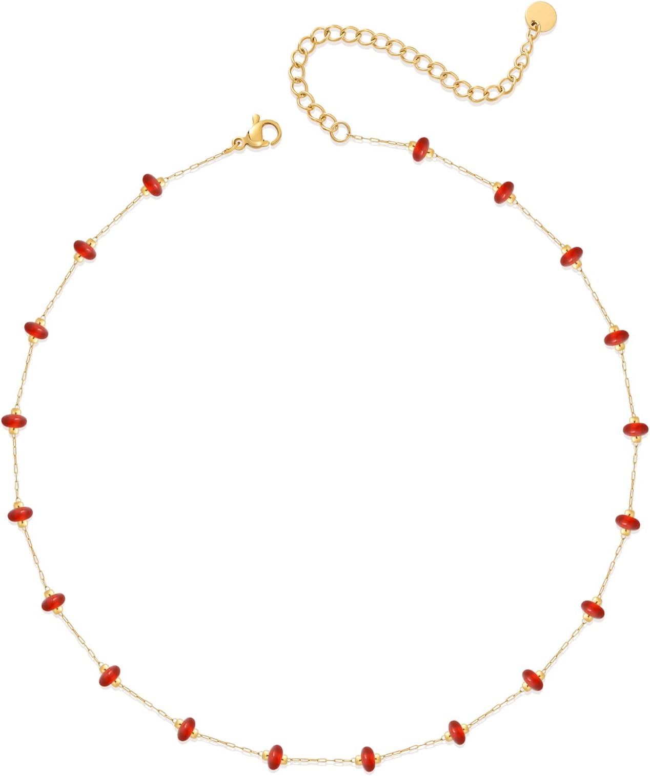 Natural Stone Choker Necklace for Women 18K Gold Plated Beaded Necklace Turquoise Malachite Carnelian Aventurine Purple Crystal Stone Tiny Birthstone Choker