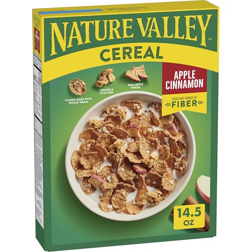 Nature Valley Apple Cinnamon Breakfast Cereal with Flakes, Granola Clusters and Real Apple Pieces, Excellent Source of Fiber, 14.5 oz