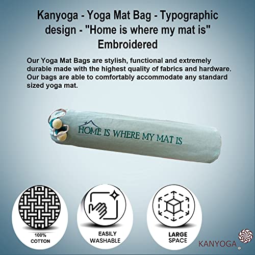 Image of Yoga Mat Cover Bag | Yoga Mat Bag with inchHOME IS WHERE MY MAT IS inch Embroidery Strap (Aqua, 74 L x 25 W)