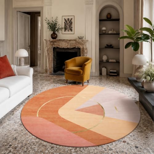 Tapis rond géométrique multicolore style aesthetic doux pour maison