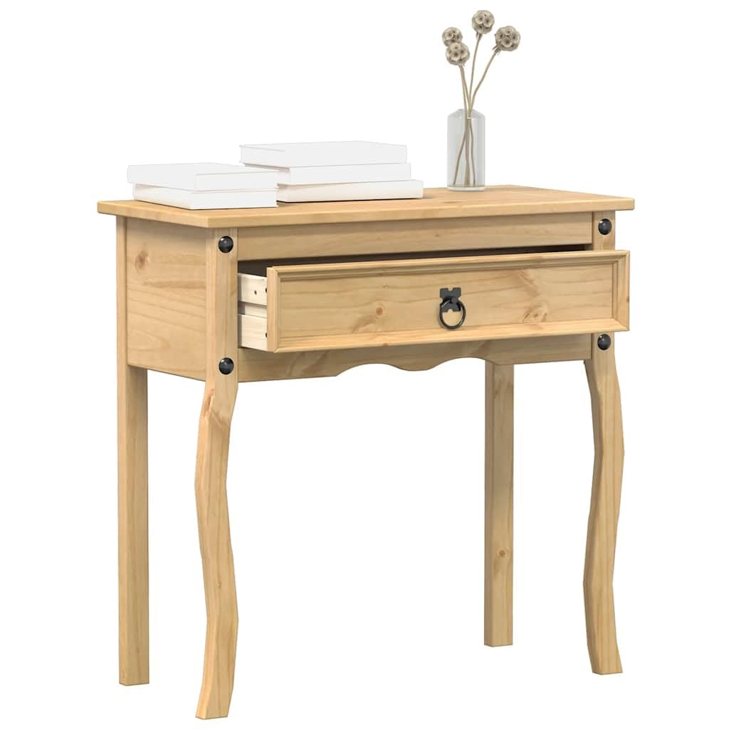 Tavolo consolle Corona in legno di pino massiccio con manico in metallo, 73 x 35 x 73 cm, tavolino sottile con cassetto, spazio per soggiorno, corridoio, ufficio e camera da letto