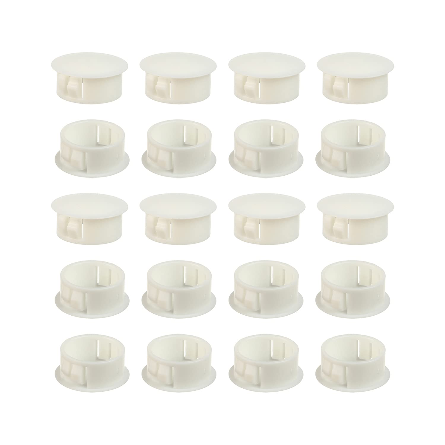 Heyiarbeit 50pcs Hole Plugs 7/8" / 22mm Nylon Plastic Round Snap in Type Locking Hole Tube Furniture Fencing Post Pipe Insert End Caps White Tone