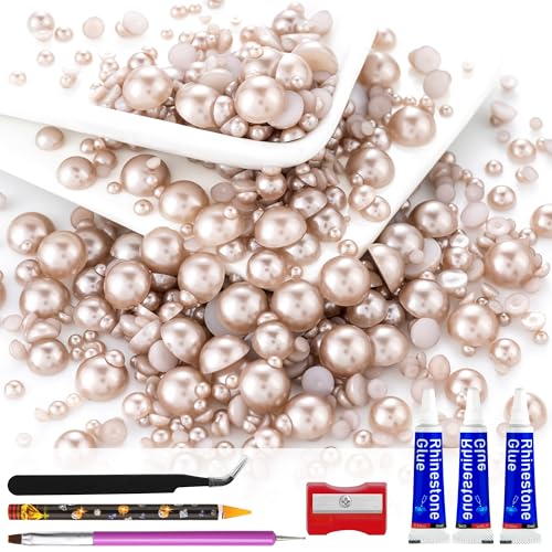 60g Light Coffee Flat Back Pearls Rhinestones for Bedazzling Kit